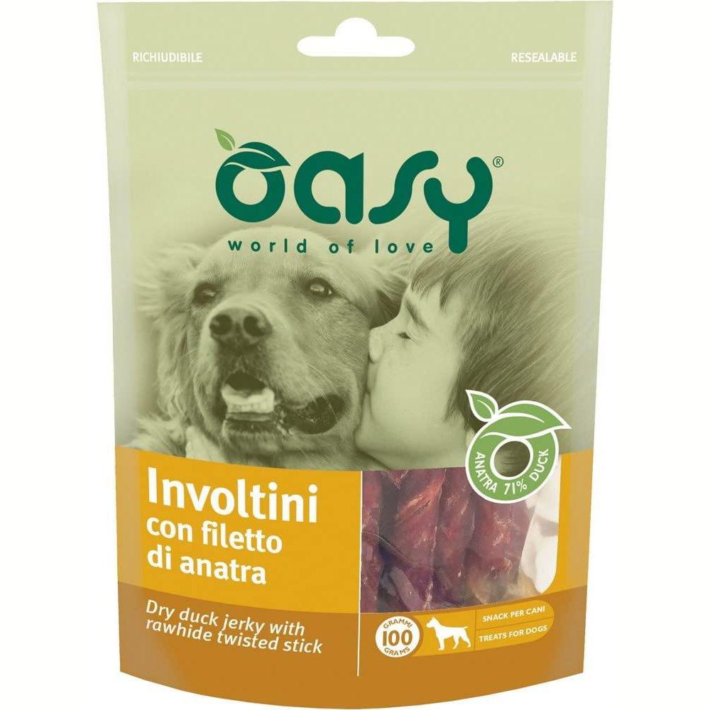 Oasy Involtini con Filetto di Anatra 100gr Snack per Cani Oasy Involtini con Filetto di Anatra 100gr Snack per Cani